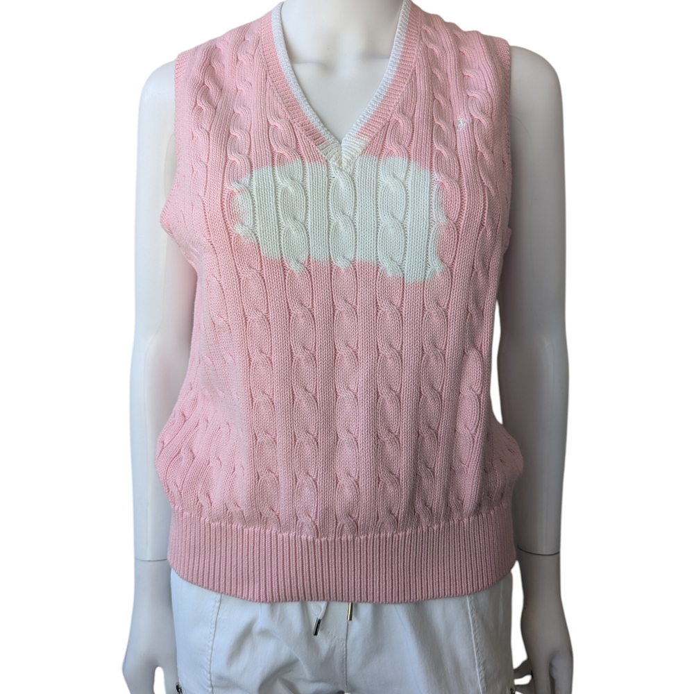 Ralph Lauren Pink and White Cable Knit Sweater